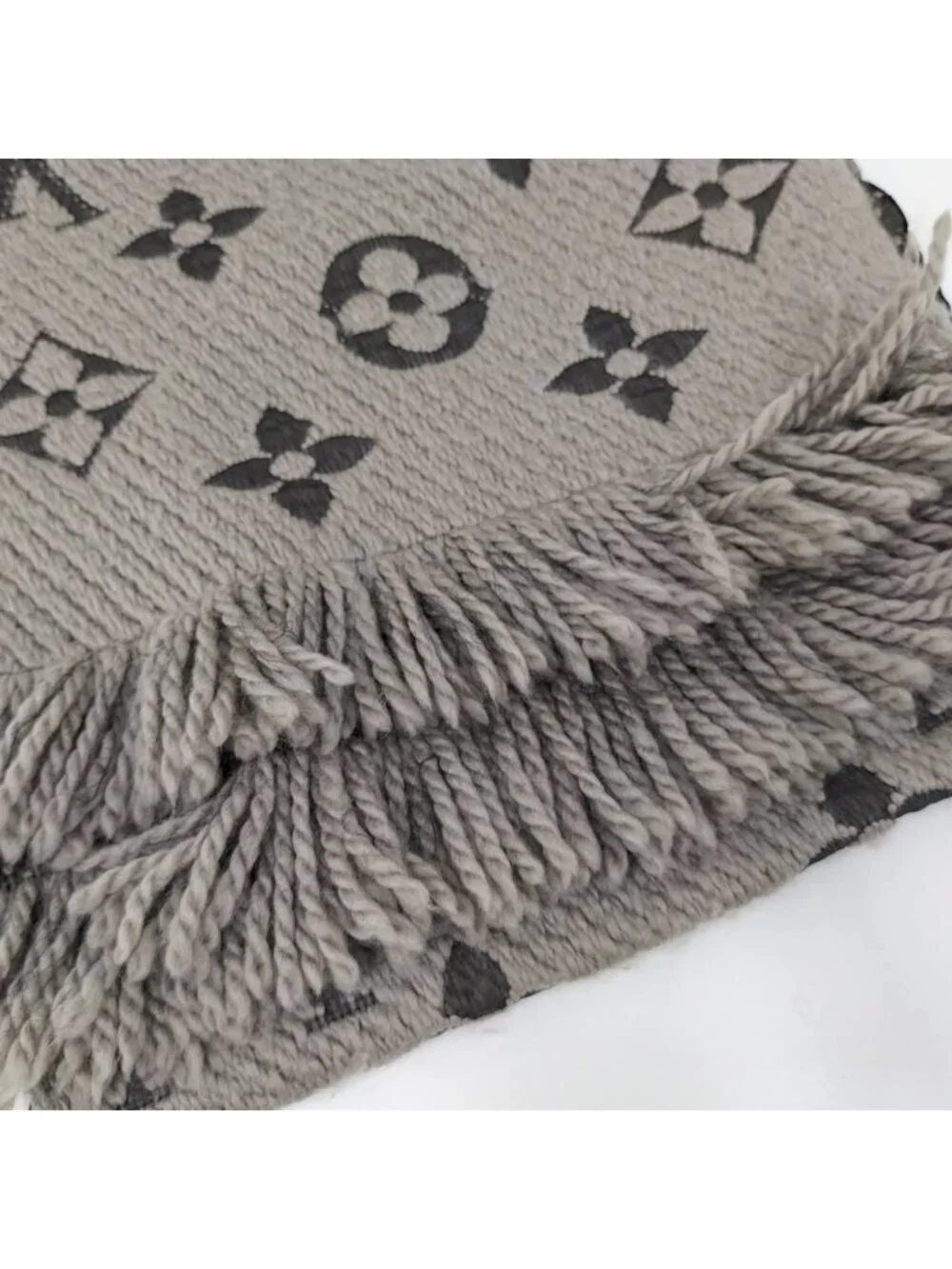 Louis Vuitton Scarf Escherve Logo Mania Wool Silk Light Gray